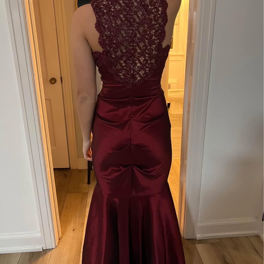 Red Backless Halter Prom Gown